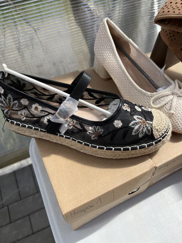 HISZPAN 1 espadryl buonarotti ha-5282 black czarna balerina w kwiatki espadryl