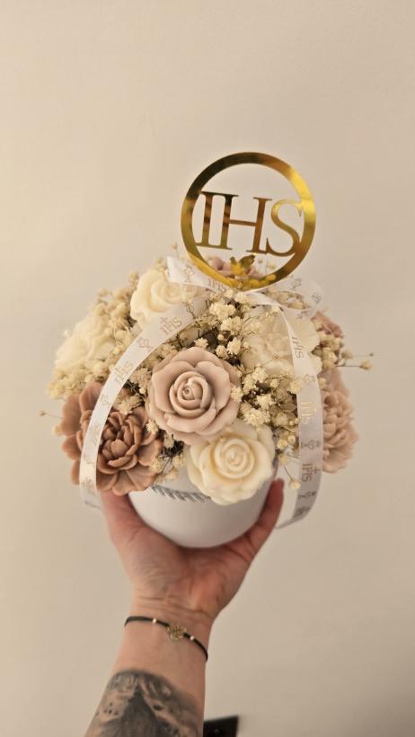 Box flowerbox komunia wesele urodziny podziękowanie świece sojowe