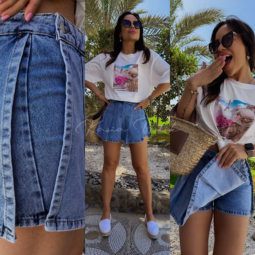 Spódnico-Szorty Jeansowe Plisowane Mavi Niebieskie