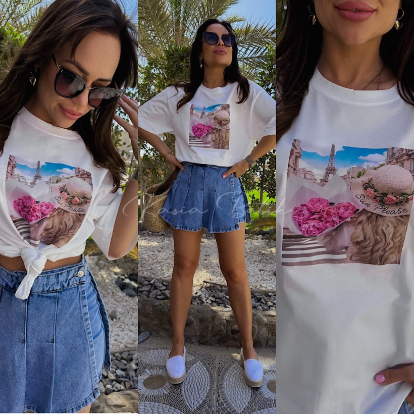 T-shirt Overisize Sun Please Paris Biały