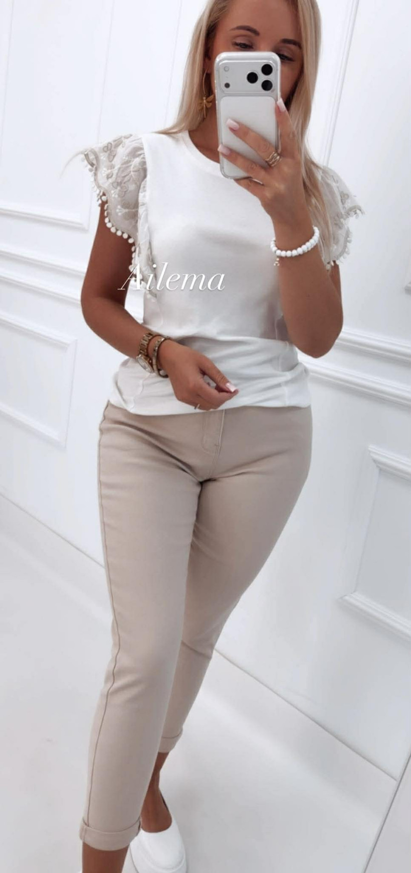 Jeansy beżowe M.Sara BF655-59 push up z paskiem