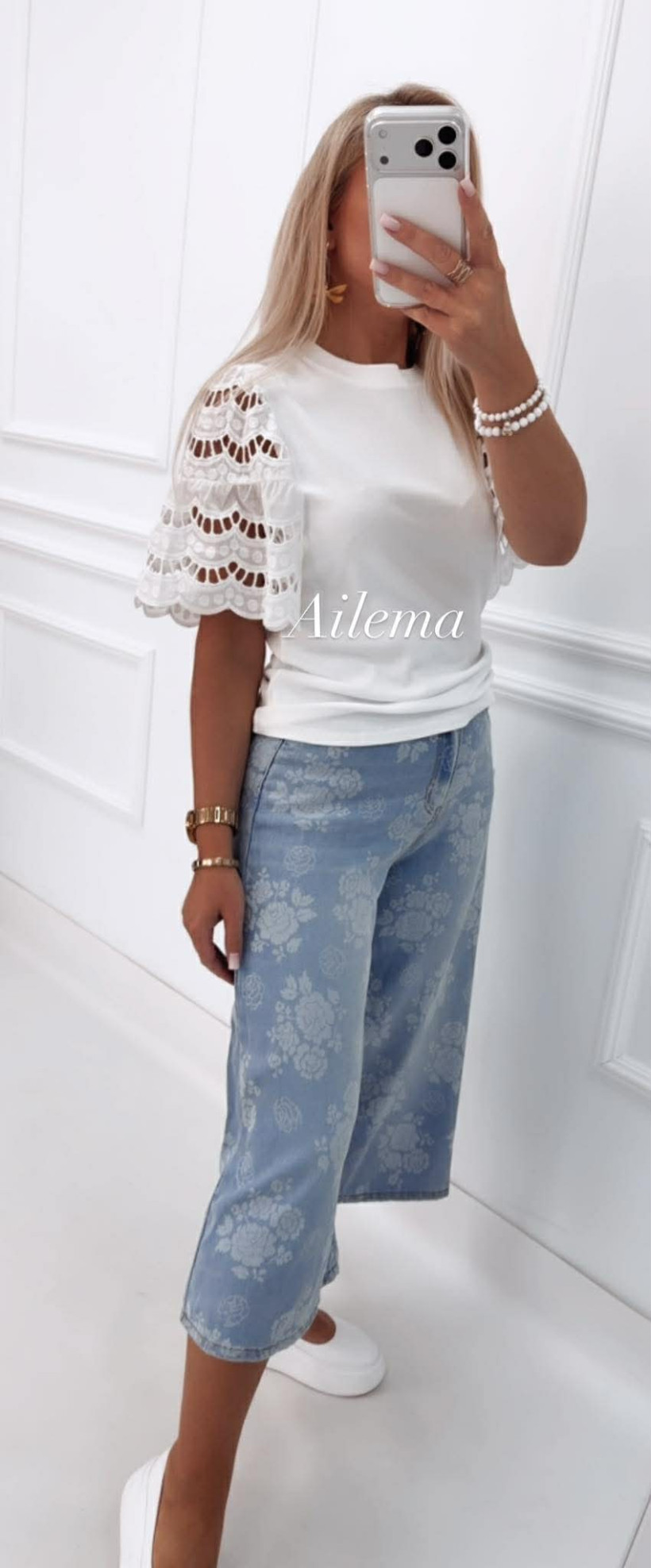 Kuloty M.Sara QR2186 zdobione jasnymi kwiatami 