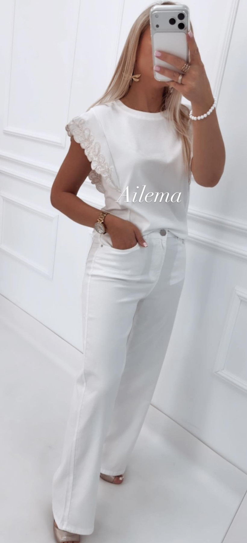 Jeansy M.Sara BQ3080-12 WIDE LEG, śmietanka