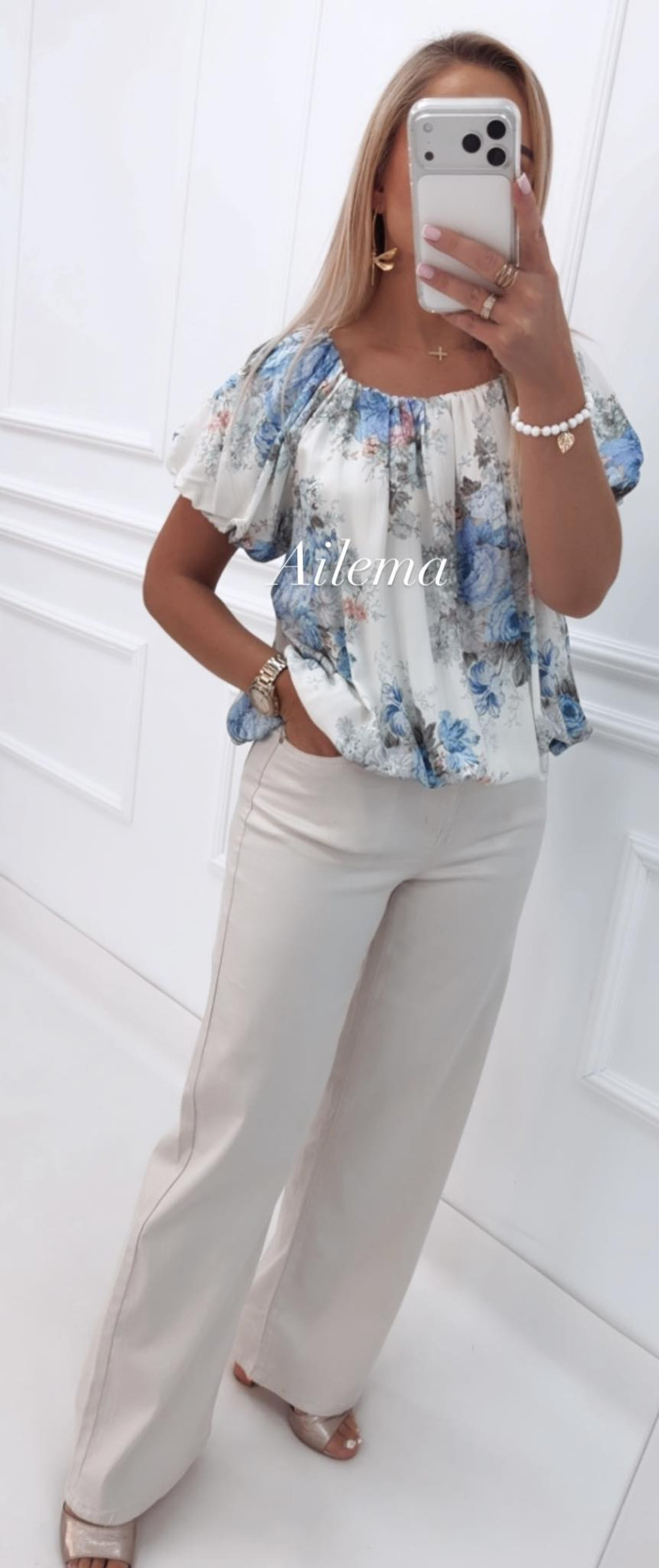 Jeansy M.Sara BQ3080-9A WIDE LEG, beż