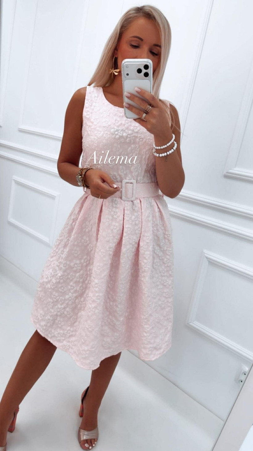 Sukienka na ramiączka SK189 wzór z paskiem 