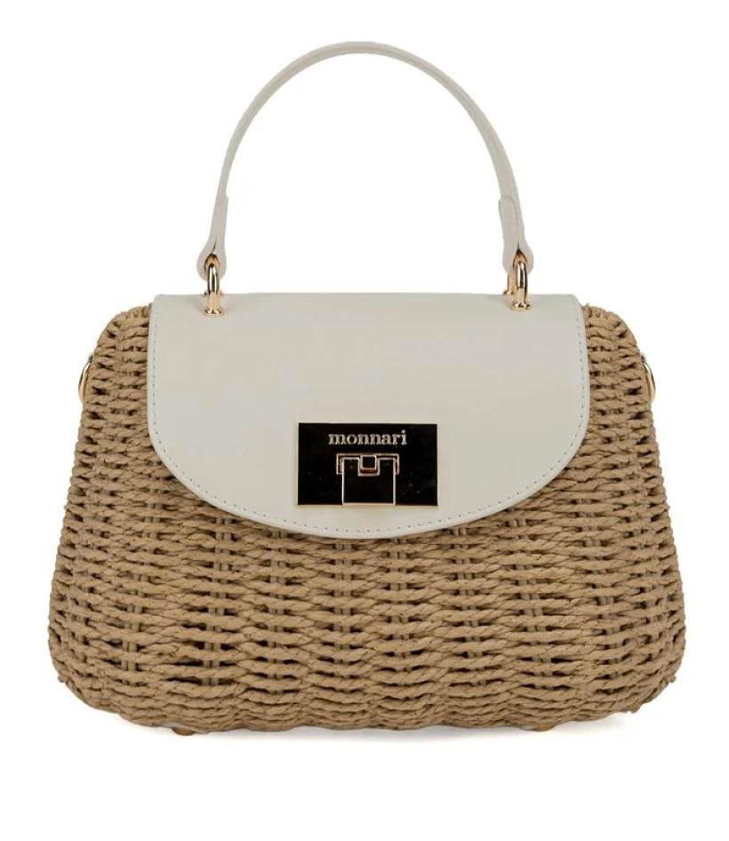 Torebka  kuferek Monnari  BAG3220-M00 słomiana  z kremową  wstawką