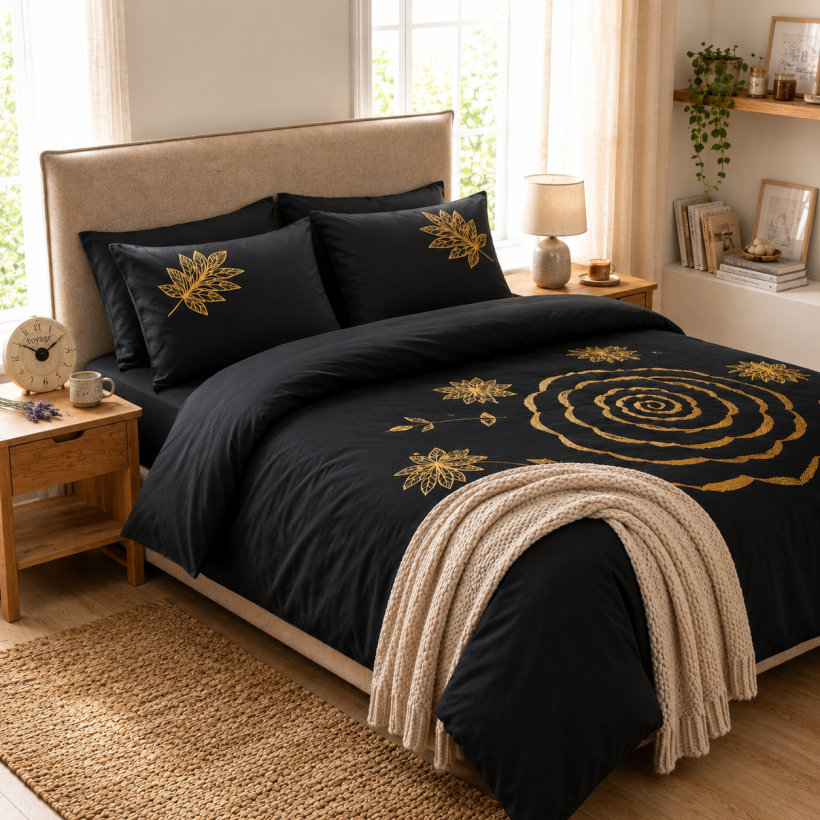 Pościel  3 cz. czarna w  róże 160x200cm Mikrofibra 100%  FHE-2844