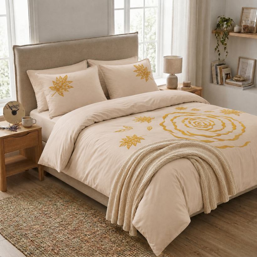 Pościel 3 cz. jasno beżowa w róże 160x200cm Mikrofibra 100% FHE-2849