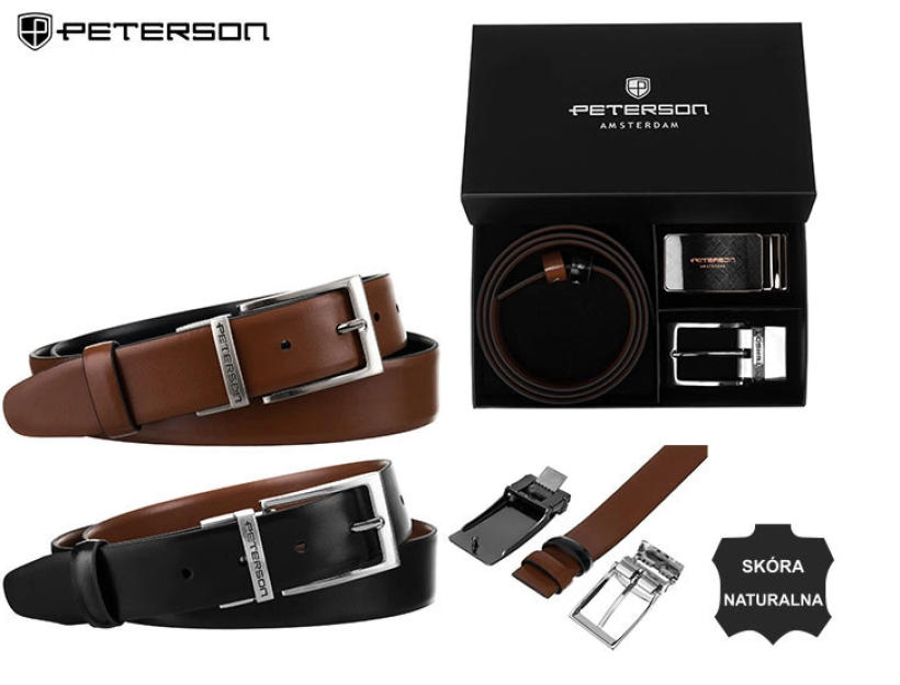 Pasek męski Peterson PTN KL-B001-S001 z wymiennymi klamrami