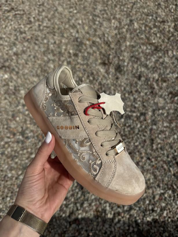 STYL 6 goodin gd-xw-1004 dark beige beżowy trampek z wyszywanymi wzorami