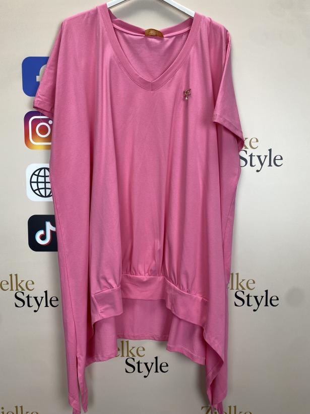 Tunika jednokolorowa w serek  z rogami, ww - 0230 - różowa