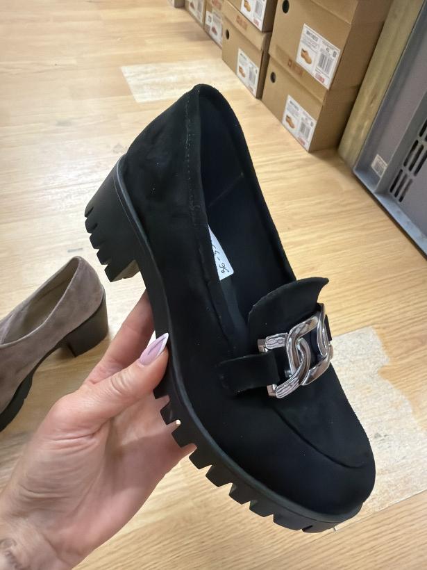 DANTEX 4 -buty skóra zamsz czarny klamra 318KGS