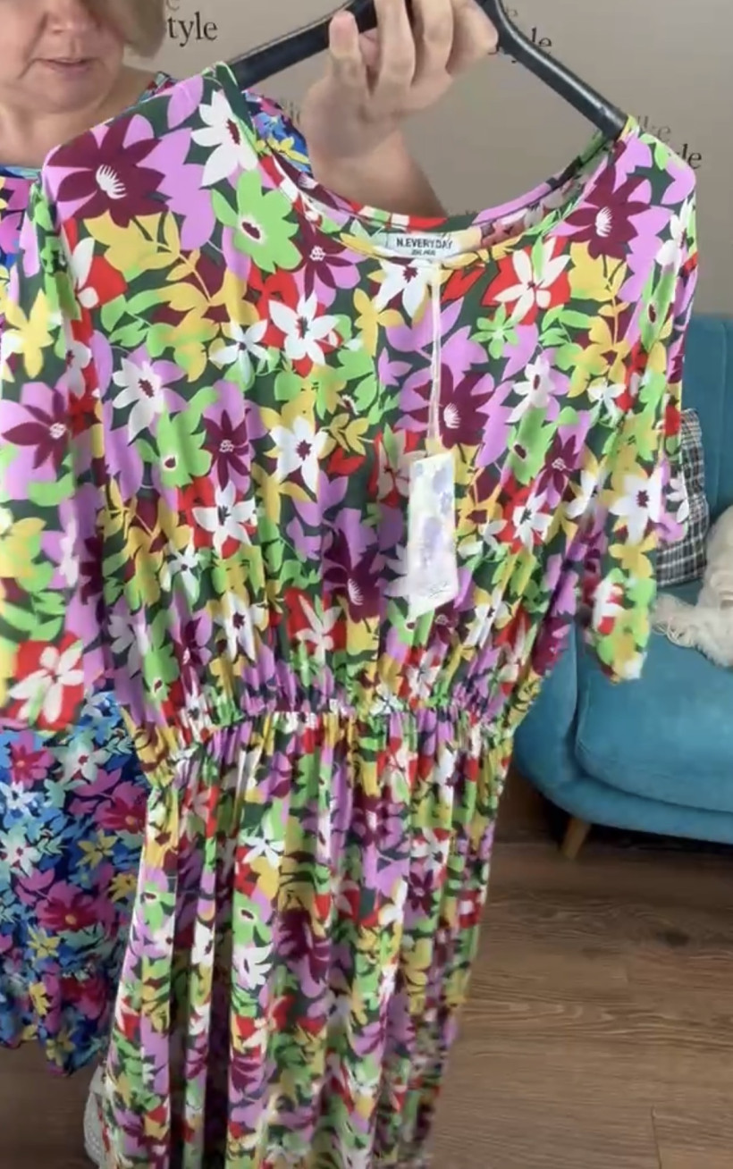 Sukienka wzorzysta w  kwiaty - xl/2xl // 3xl/4xl- BG12/GB12- zielona z lila