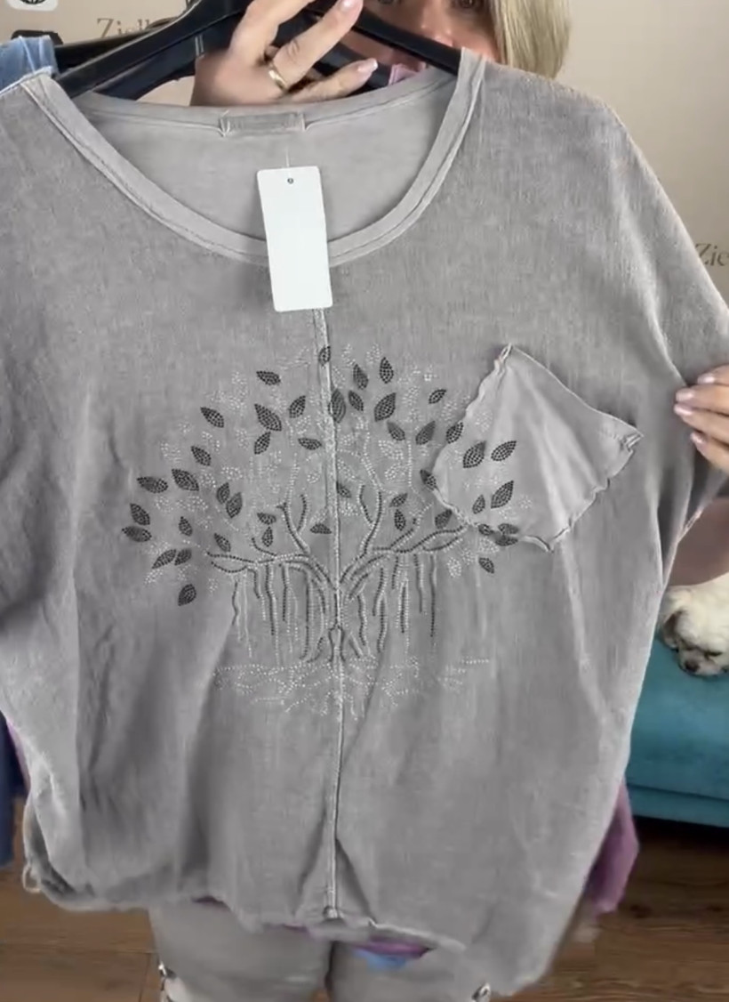 Italia nr 12 - Bluzka ednokolorow - wzór drzewo Wł, 9662 - fango