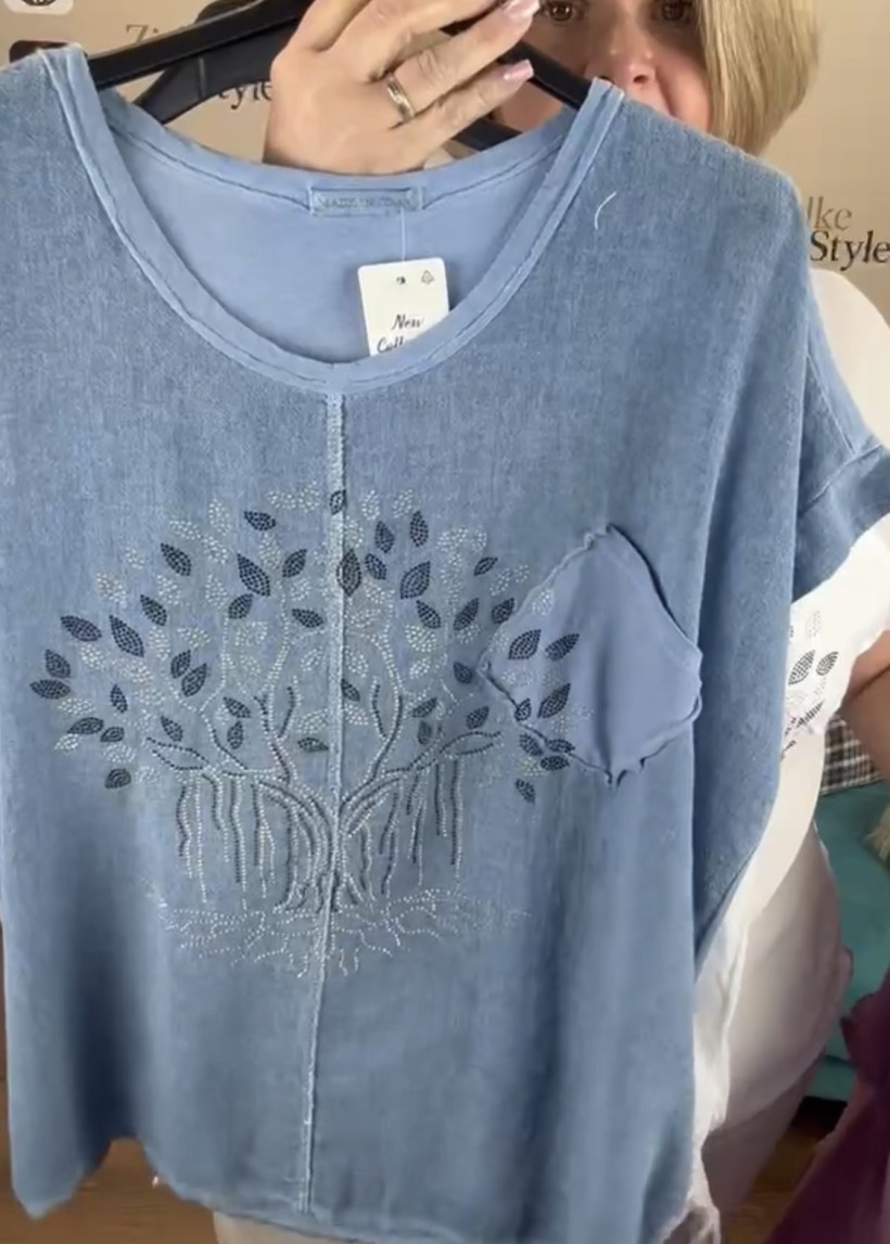 Italia nr 12 - Bluzka ednokolorow - wzór drzewo Wł, 9662 - jeans