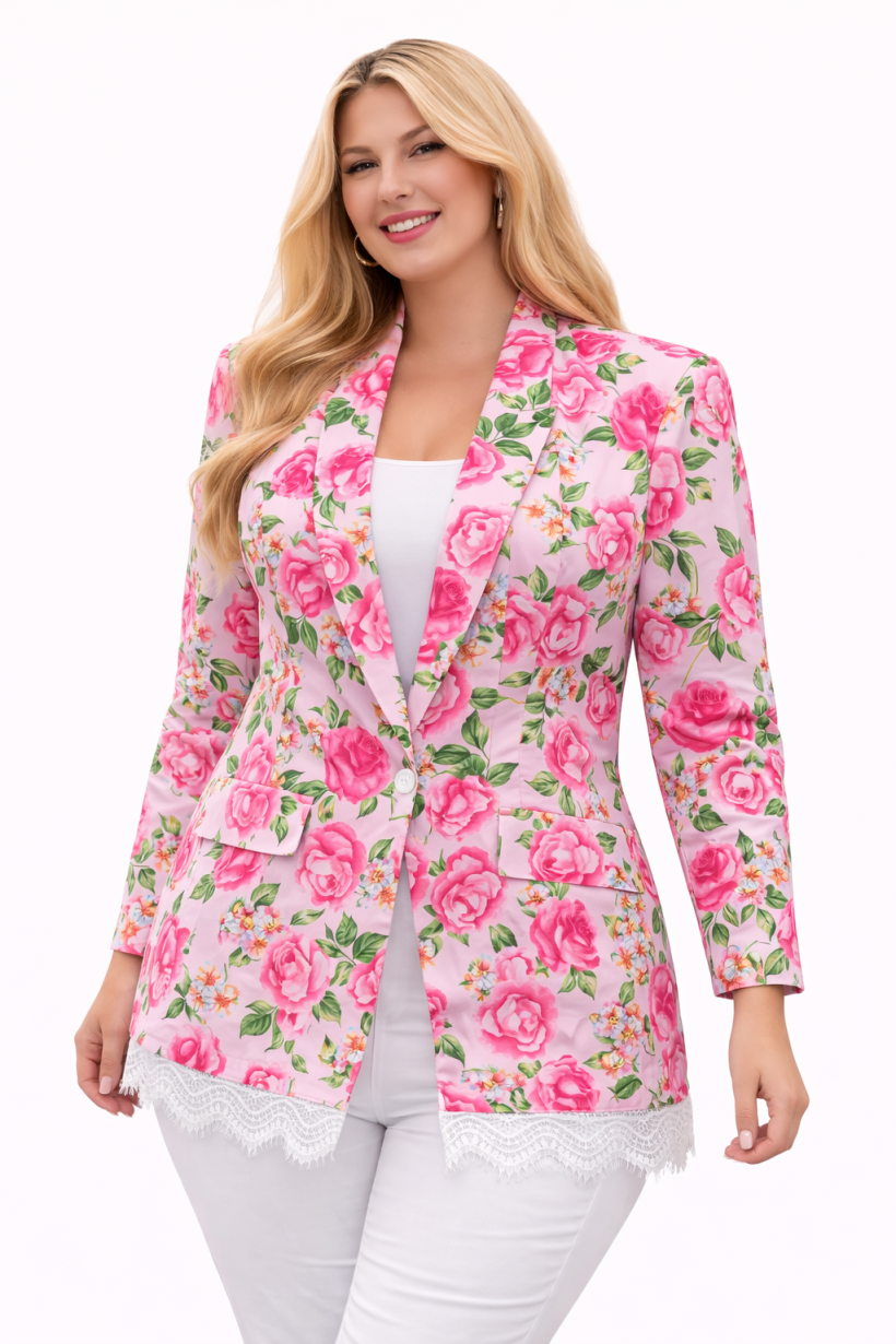 Elegancki żakiet plus size z koronką  10