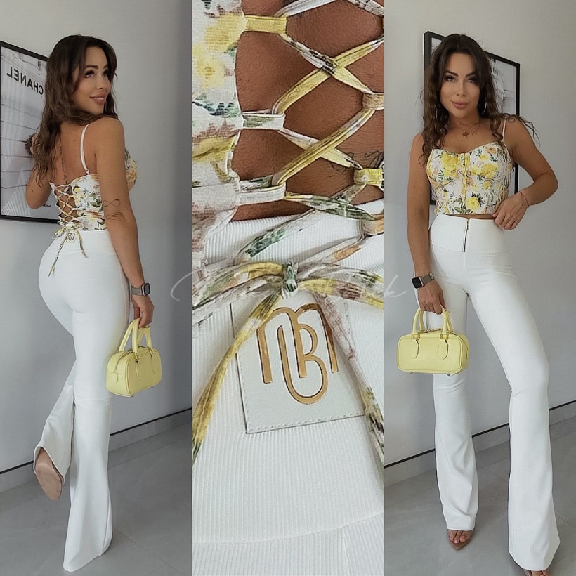 Legginsy Wiskozowe Modelujące Dzwony Marbi Białe 