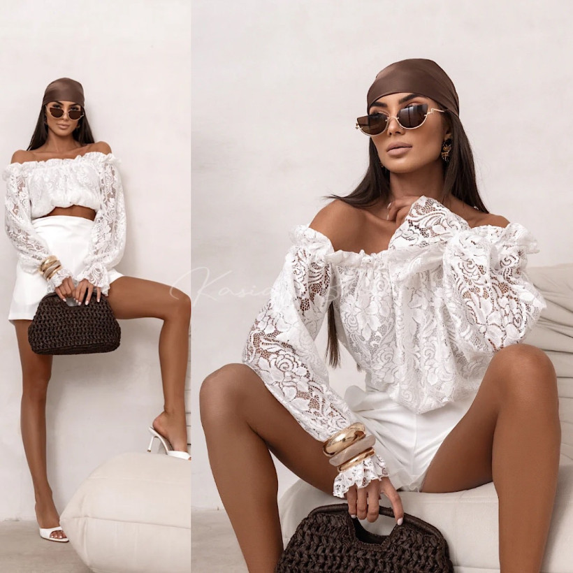 Hiszpanka Wiskozowa Mia Koronka Biała