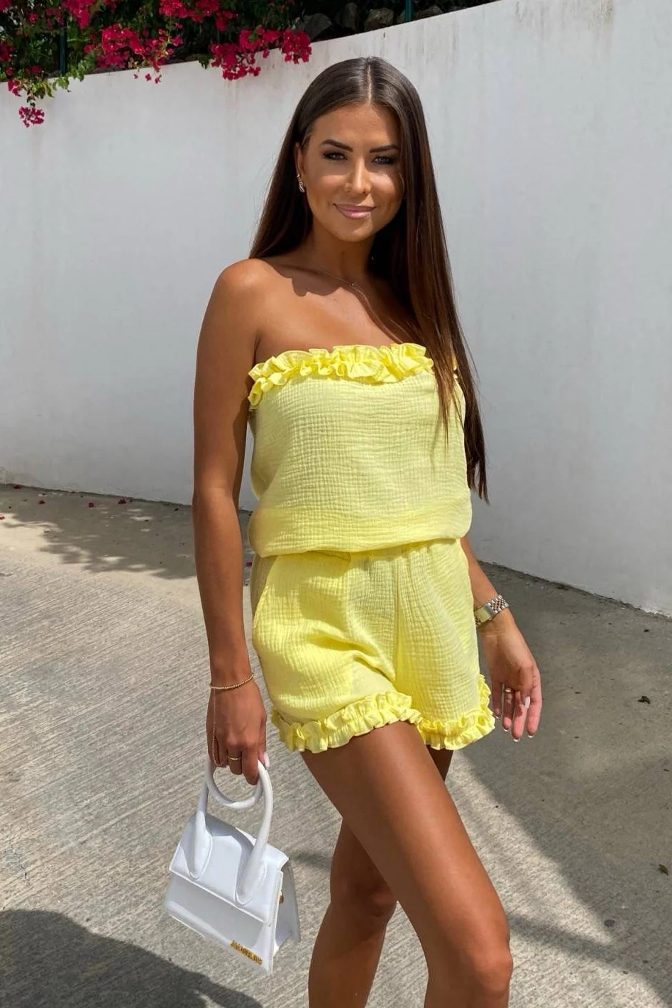 Komplet muślinowy z krótkimi spodenkami żółty