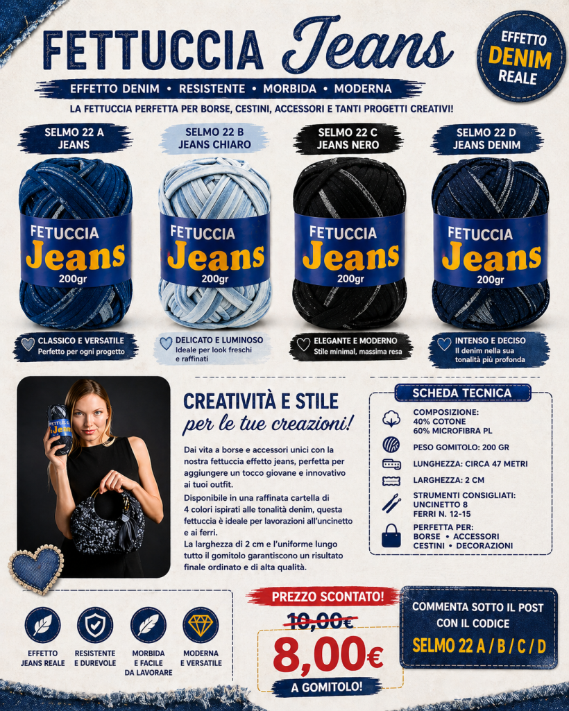 fettuccia waoo in jeans 200 gr
