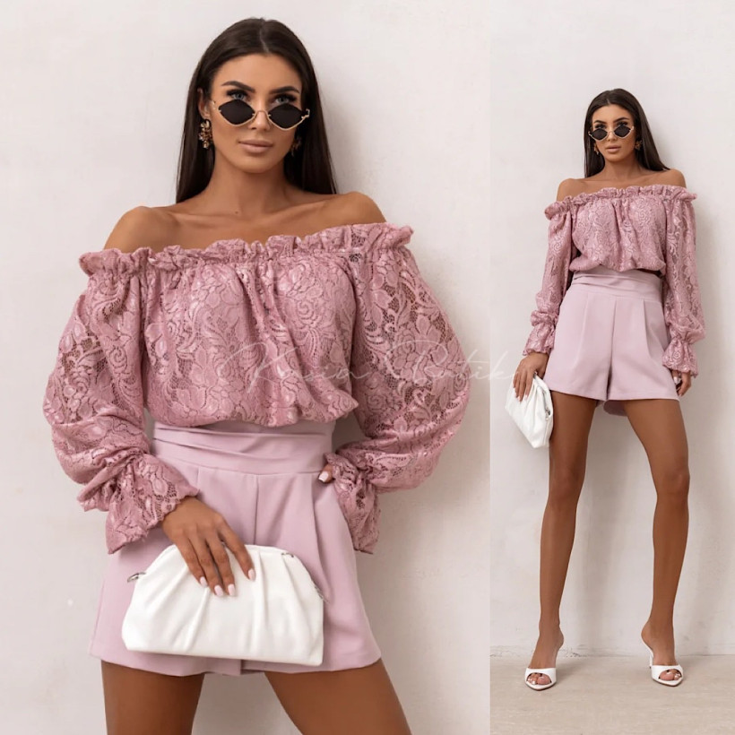 Hiszpanka Wiskozowa Mia Koronka Brudny Róż