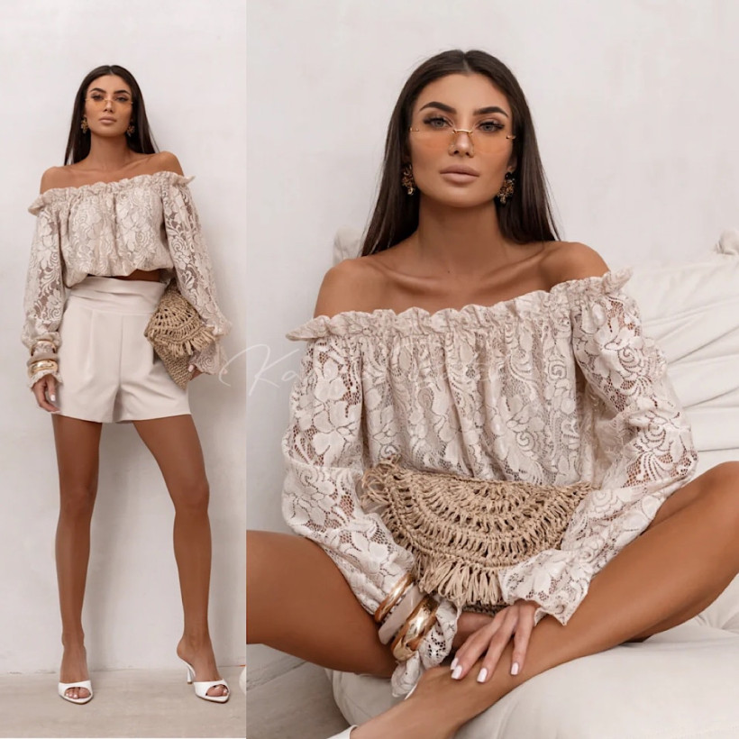 Hiszpanka Wiskozowa Mia Koronka Beżowa