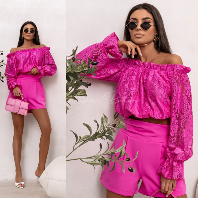 Hiszpanka Wiskozowa Mia Koronka Fuksja