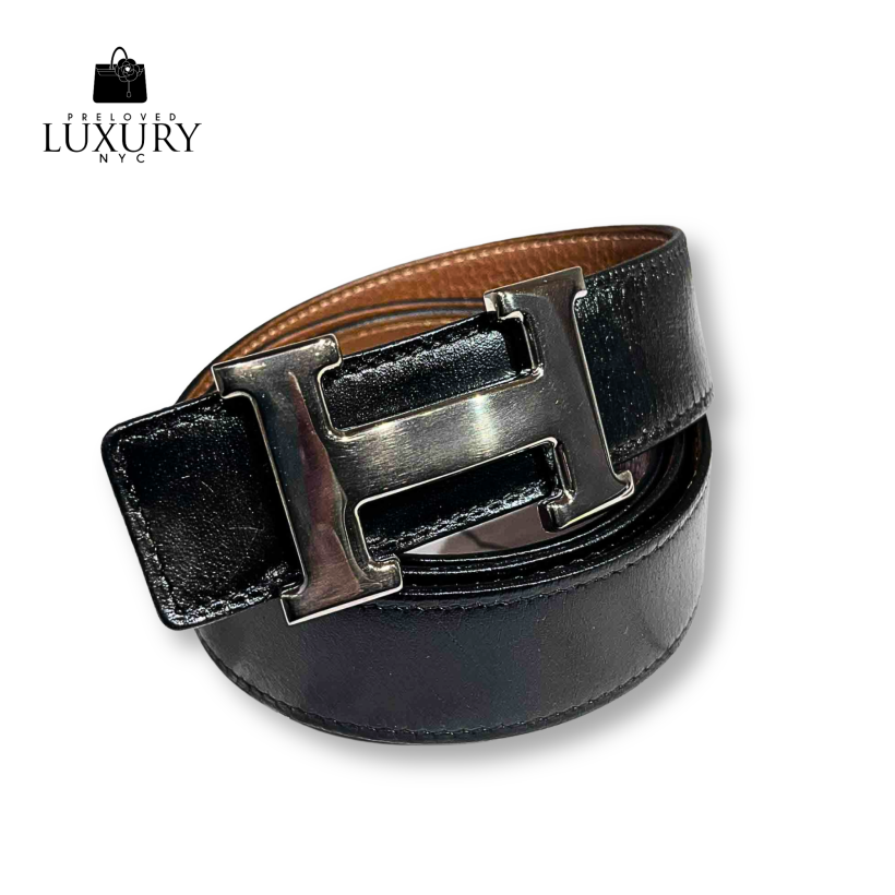 HERMES Constance H-Buckle Leather Belt #80