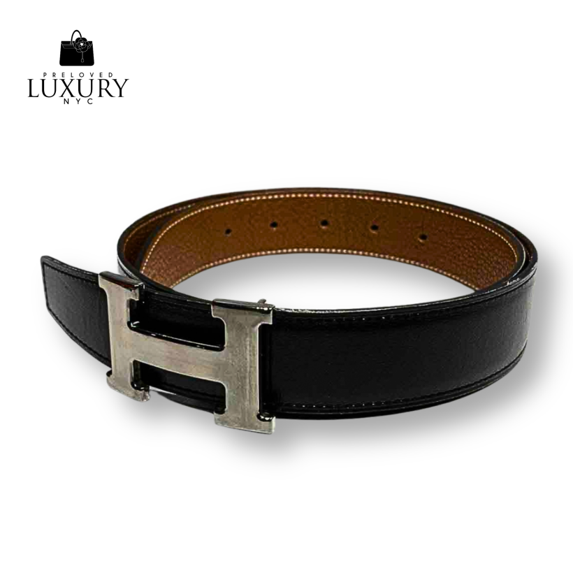 HERMES Belt Orange/Black Box Calf/Togo □R