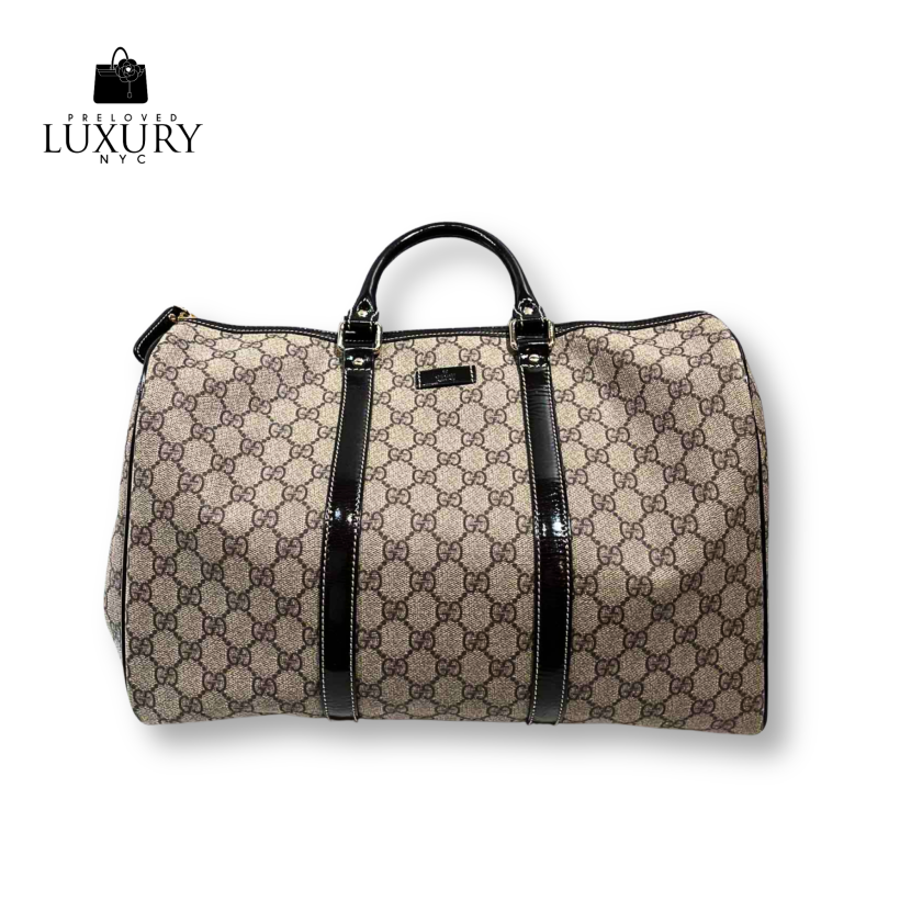 GUCCI Beige/Brown GG Supreme Canvas and Leather Carry On Duffle Bag