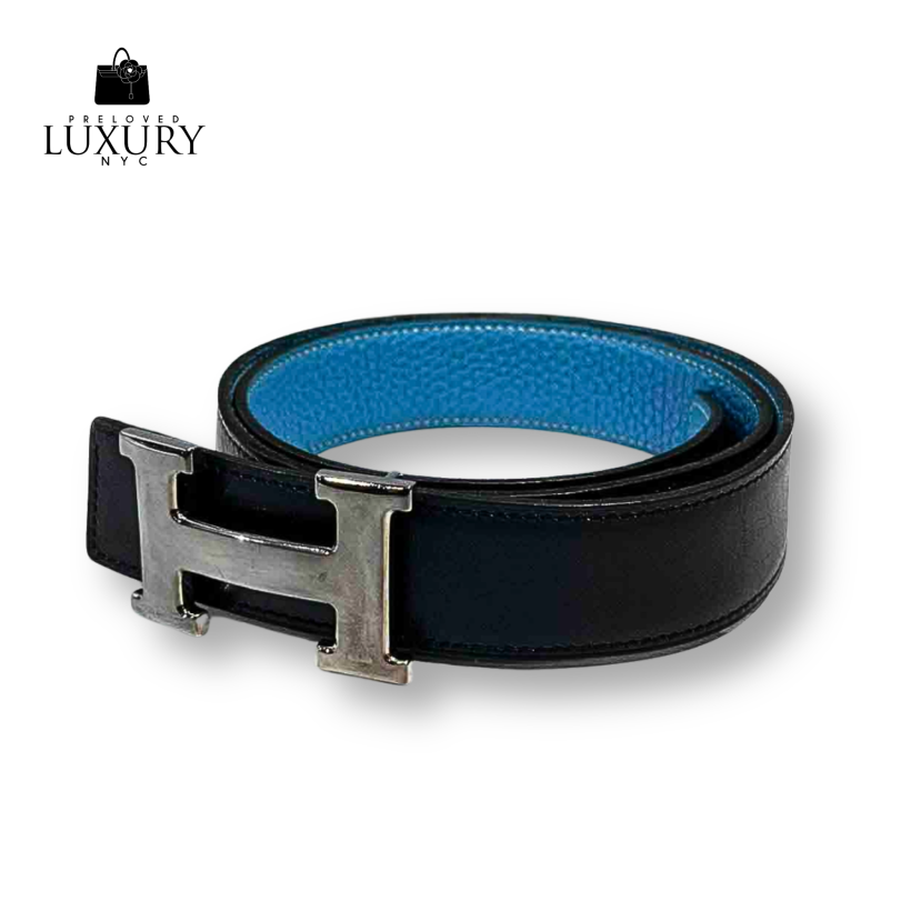 HERMES Black/Blue Reversible Strap Belt
