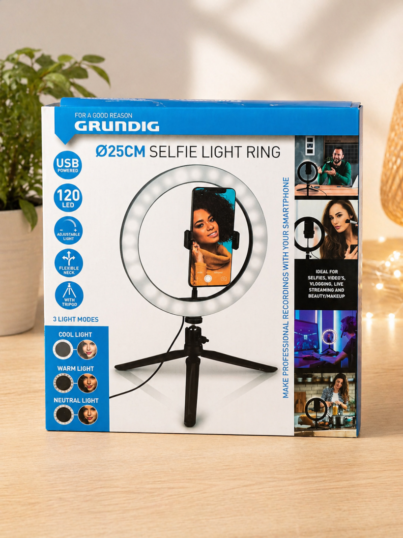 Lampa pierścieniowa LED 25 cm – zestaw do selfie i nagrań