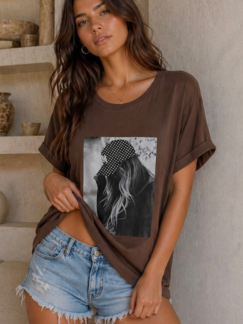 T -SHIRT cinema premium brązowy