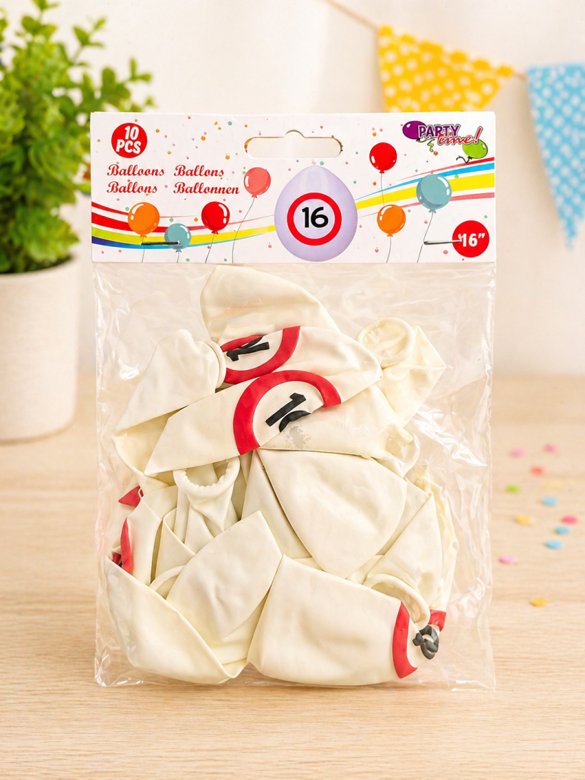 Balony urodzinowe „16” – zestaw 10 sztuk
