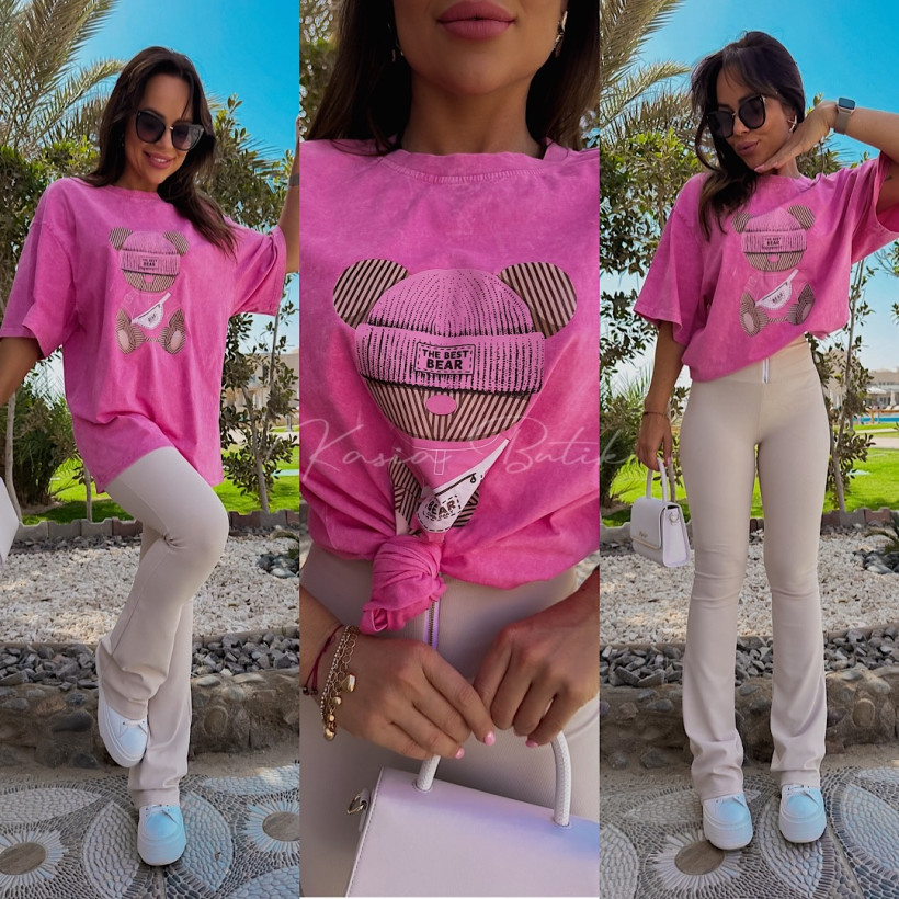 T-shirt Bawełniany Sweet Teddy Różowy Melanż