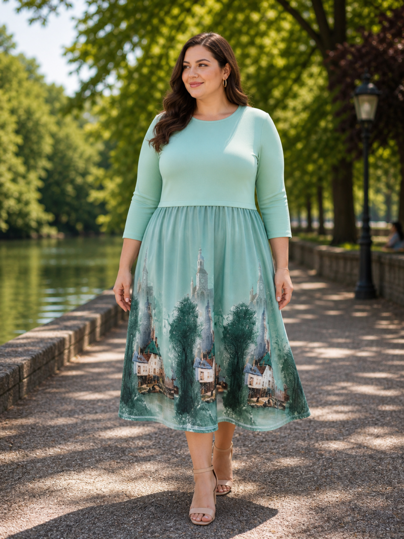 Stylowa sukienka plus size  z aksamitnym dołem