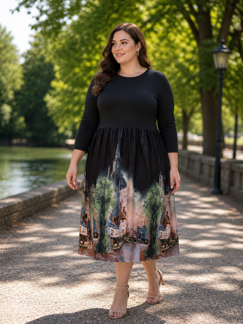 Stylowa sukienka plus size  z aksamitnym dołem