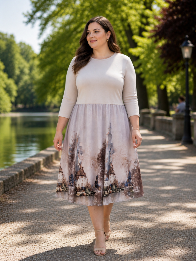 Stylowa sukienka plus size  z aksamitnym dołem