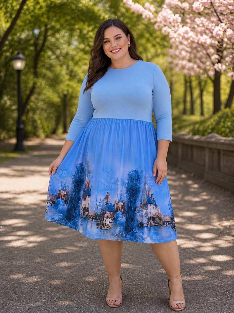 Stylowa sukienka plus size  z aksamitnym dołem