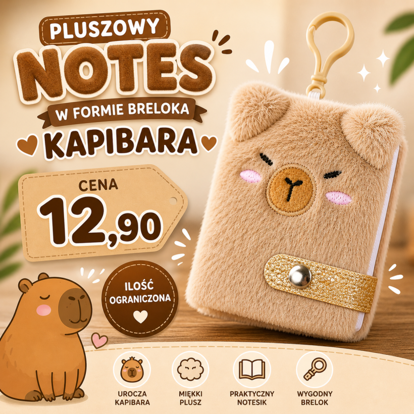 Pluszowy notes w formie breloczka kapibara
