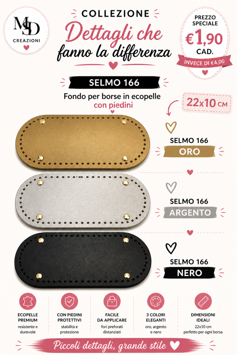Fondi ecopelle con piedini 22 x 10