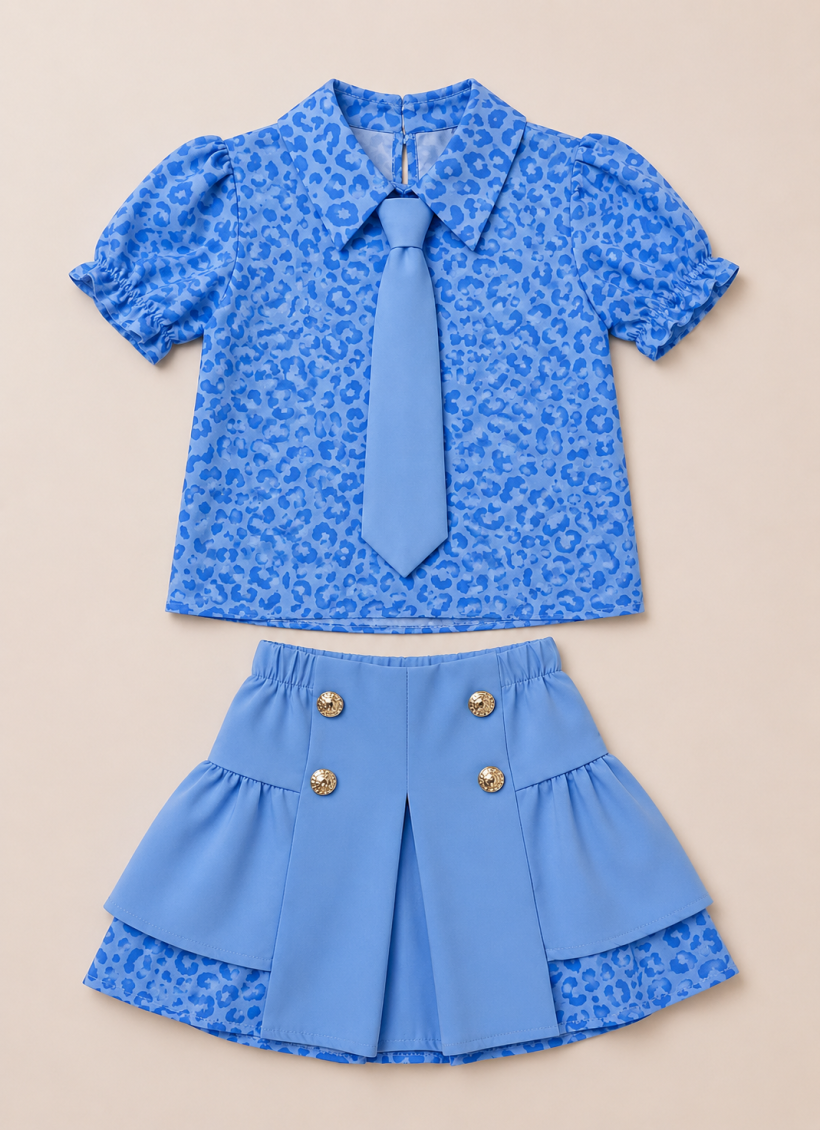 W Komplet koszula PANTERA Z KRAWATEM  spódnica 3224- BABY BLUE