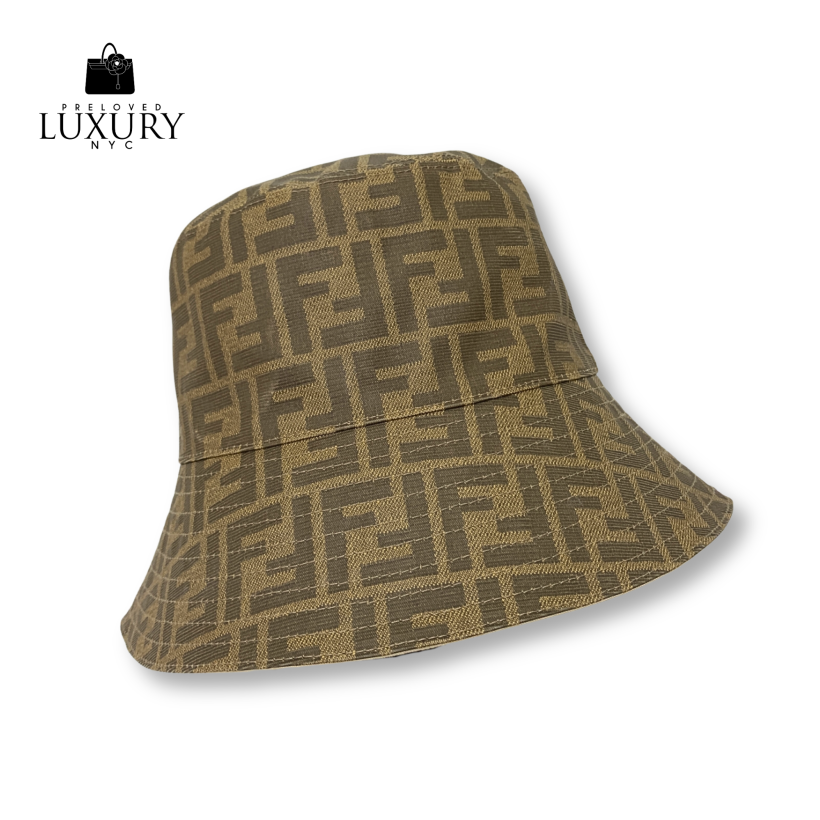 FENDI FXQ200 Brown Polyester Reversible Zucca Bucket Hat