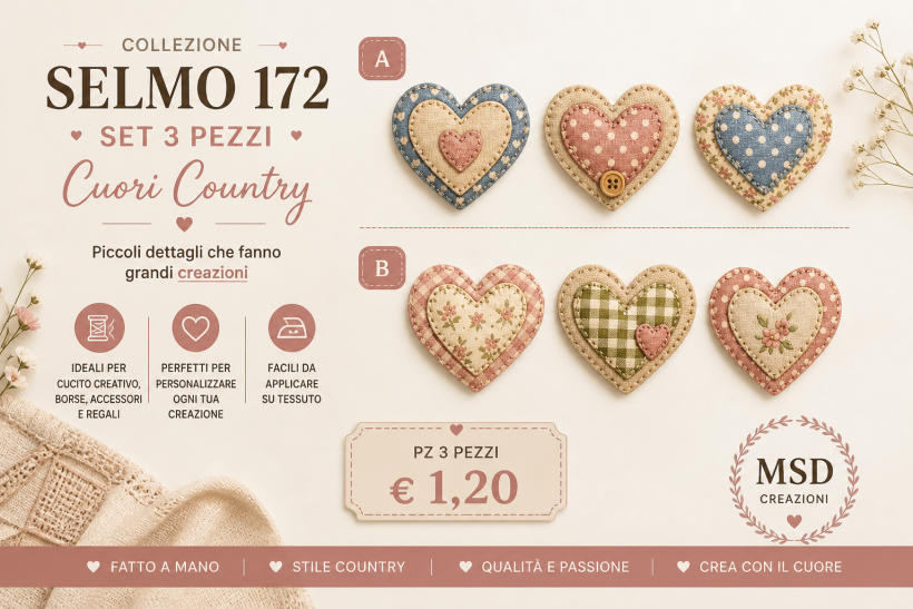 CUORI  COUNTRY PATCHWOKR 3 PZ