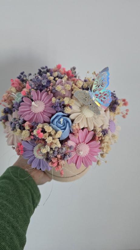 Box margaretki flowerbox prezent swiece sojowe 