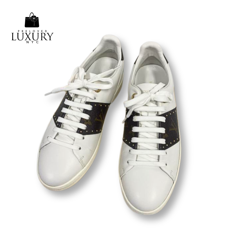 LOUIS VUITTON Monogram Frontrow Sneaker White And Brown Size 37.5