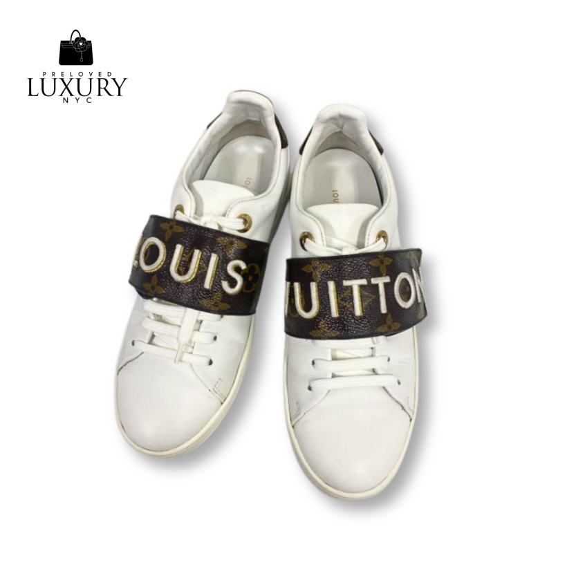 LOUIS VUITTON Frontrow Sneaker Monogram Strap Front Brown Size 36.5