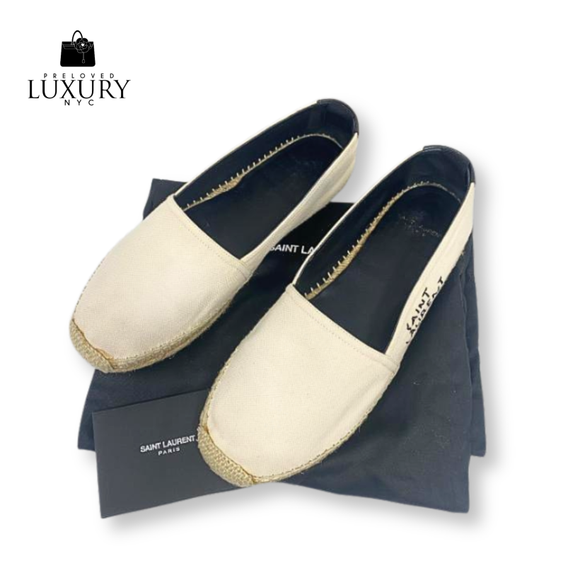 YSL Logo Embroidered Slip-On Espadrilles Size 37.5