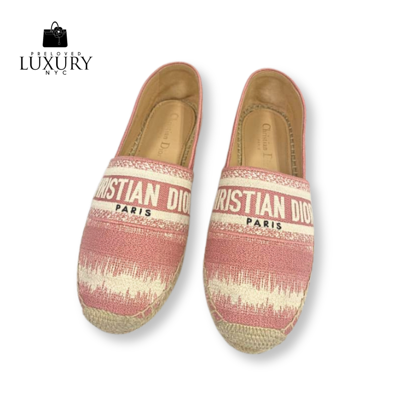 CHRISTIAN DIOR Granville Espadrilles Pink Embroidered Cotton Size 36