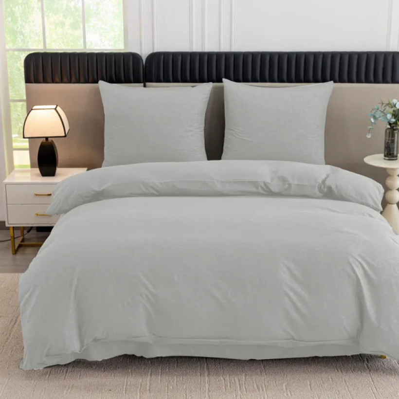Pościel 3 cz. szara w tłoczone kwiaty 200x220 cm Mikrofibra 100 % FFW-3011